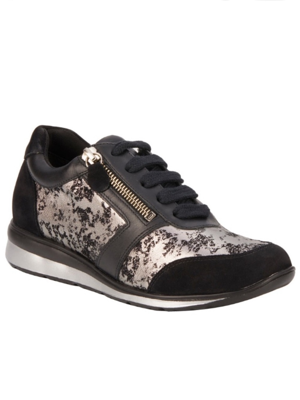 Walking Cradles Women Decker Sneakers 7 wide Black‎ Silver Zip Up Comfort New